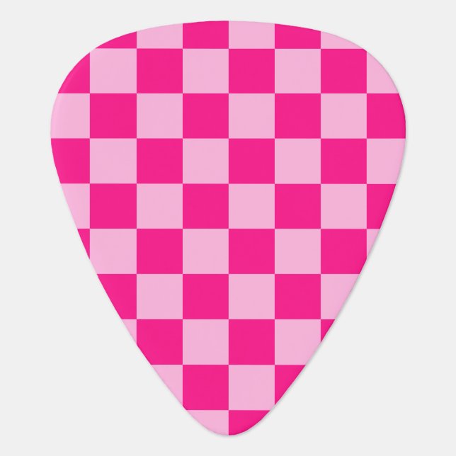 Checkered squares light hot pink geometric retro guitar pick (Front)
