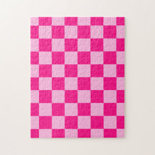 Checkered squares light hot pink geometric retro jigsaw puzzle