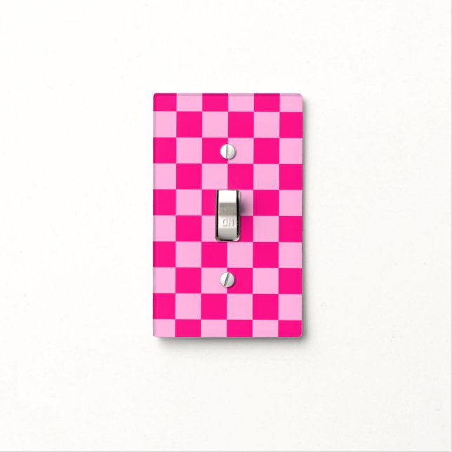 Checkered squares light hot pink geometric retro light switch cover (In Situ)
