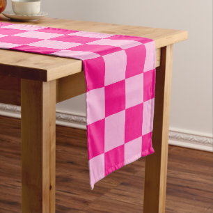 Checkered squares light hot pink geometric retro long table runner