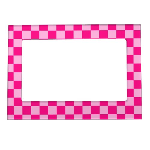 Checkered squares light hot pink geometric retro magnetic frame