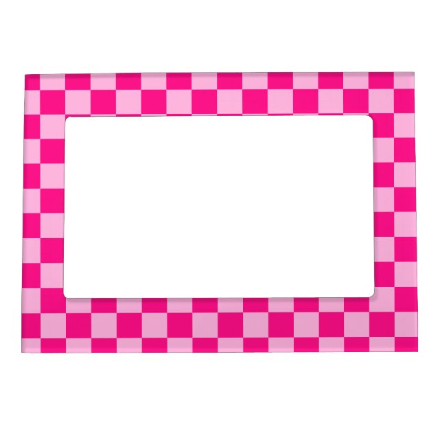 Checkered squares light hot pink geometric retro magnetic frame (Front)