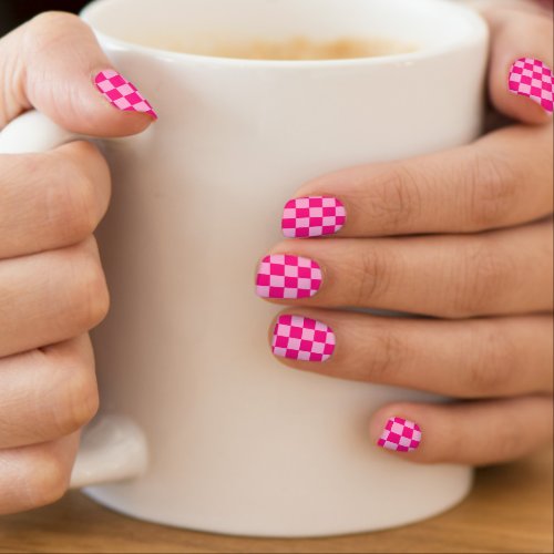 Checkered squares light hot pink geometric retro minx nail art