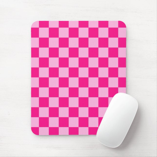 Checkered squares light hot pink geometric retro mouse pad (With Mouse)