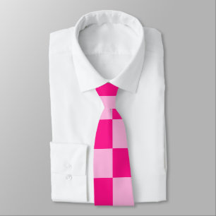 Checkered squares light hot pink geometric retro neck tie