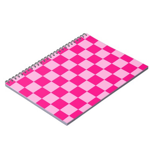 Checkered squares light hot pink geometric retro notebook