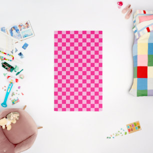 Checkered squares light hot pink geometric retro outdoor rug