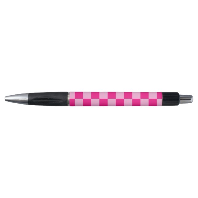 Checkered squares light hot pink geometric retro pen (Front)