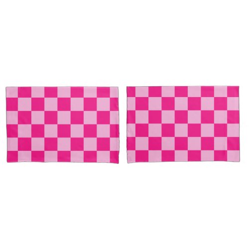 Checkered squares light hot pink geometric retro pillow case
