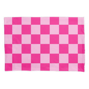 Checkered squares light hot pink geometric retro pillow case