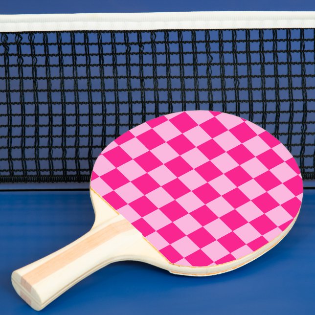 Checkered squares light hot pink geometric retro ping pong paddle (Insitu)