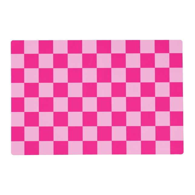 Checkered squares light hot pink geometric retro placemat (Front)