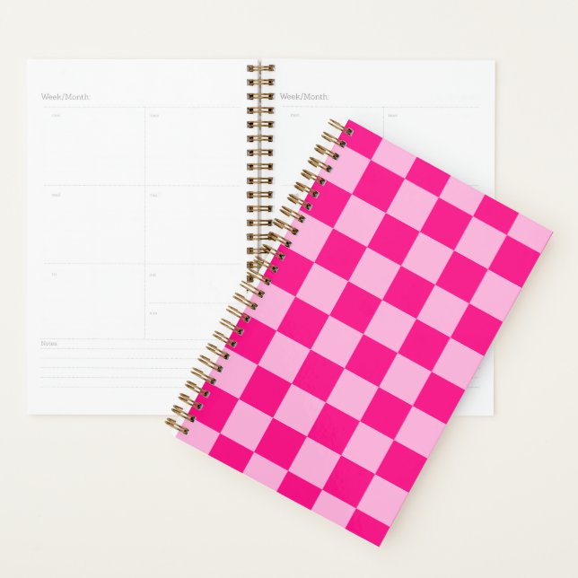 Checkered squares light hot pink geometric retro planner (Display)