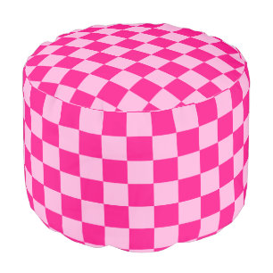 Checkered squares light hot pink geometric retro pouf