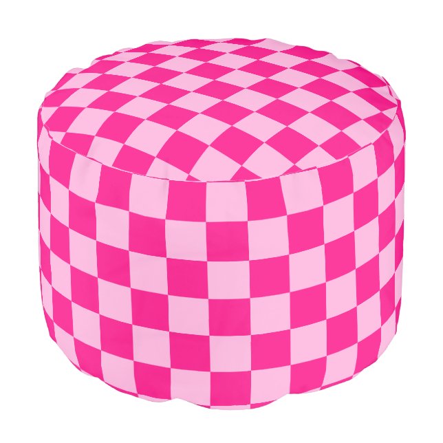 Checkered squares light hot pink geometric retro pouf (Angled Front)