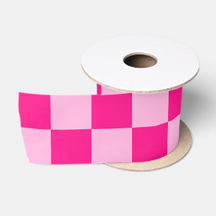 Checkered squares light hot pink geometric retro satin ribbon