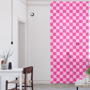 Checkered squares light hot pink geometric retro sheer curtains
