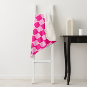 Checkered squares light hot pink geometric retro sherpa blanket