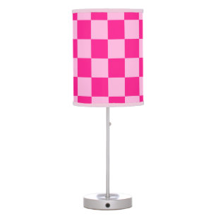 Checkered squares light hot pink geometric retro table lamp