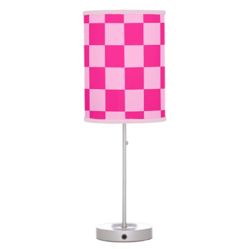 Checkered squares light hot pink geometric retro table lamp