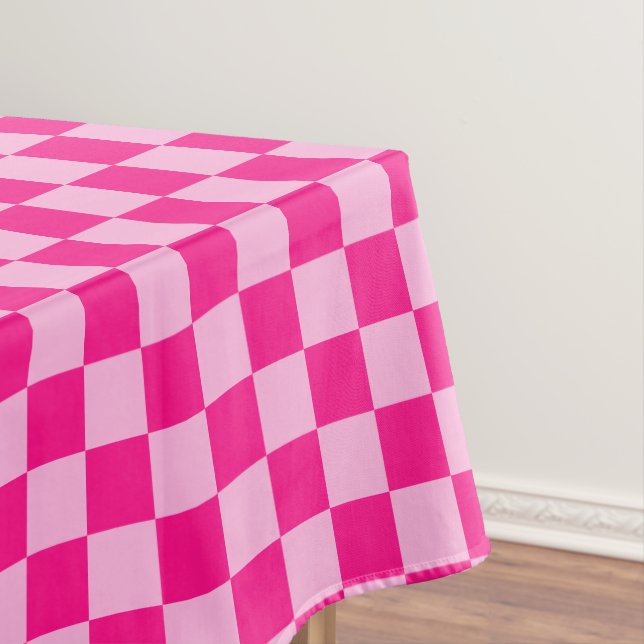 Checkered squares light hot pink geometric retro tablecloth (In Situ)