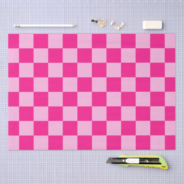 Checkered squares light hot pink geometric retro tissue paper (Craft)