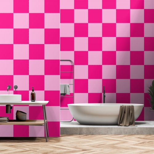 Checkered squares light hot pink geometric retro wallpaper 