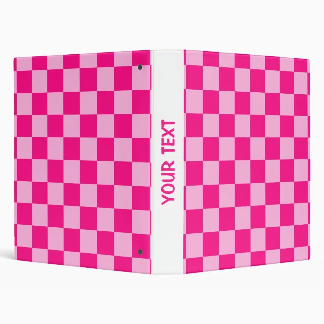 Checkered squares light hot pink retro Custom text 3 Ring Binder (Background)