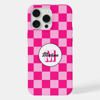 Checkered squares light hot pink retro Monogram iPhone 15 Pro Max Case
