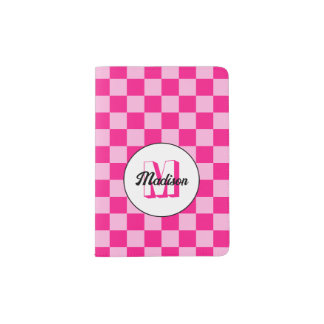 Checkered squares Light Hot pink retro Monogram Passport Holder
