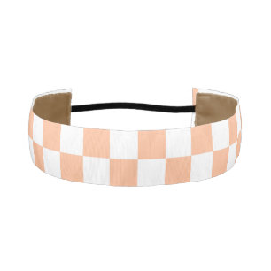 Checkered squares peach and white geometric retro athletic headband