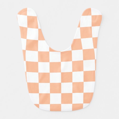 Checkered squares peach and white geometric retro baby bib