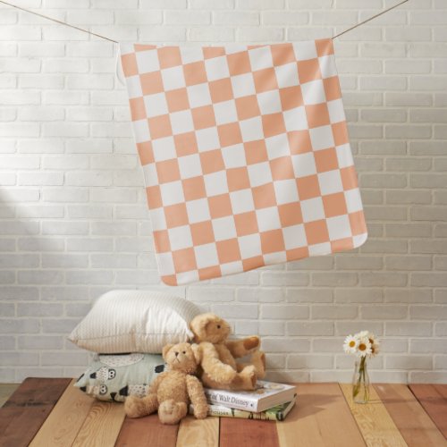 Checkered squares peach and white geometric retro baby blanket