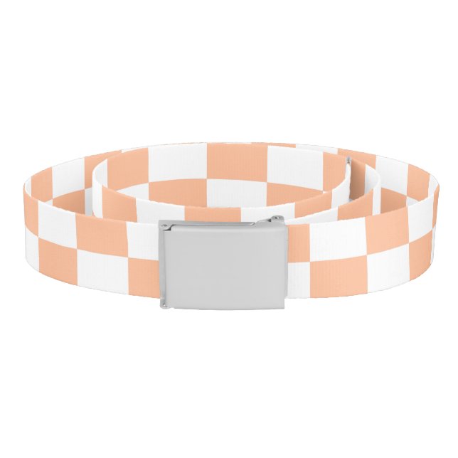 Checkered squares peach and white geometric retro belt (Coil)