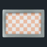 Checkered squares peach and white geometric retro belt buckle<br><div class="desc">Checkered squares peach orange white geometric retro pattern. Cool retro checkered geometric square pattern. Vintage tile white and peach light orange modern checker.</div>