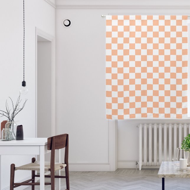 Checkered squares Peach and White geometric retro Blackout Curtains (Living Room)