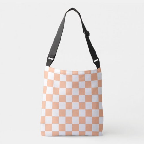 Checkered squares peach and white geometric retro crossbody bag