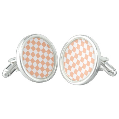 Checkered squares peach and white geometric retro cufflinks