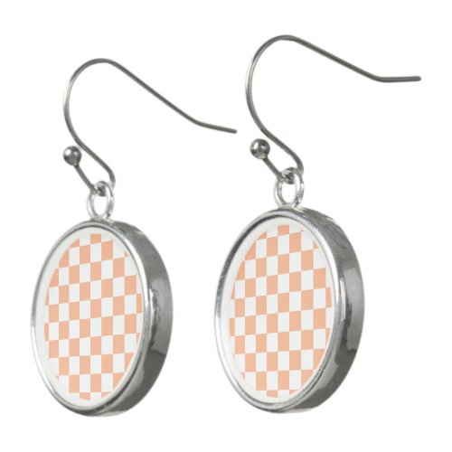 Checkered squares peach and white geometric retro earrings