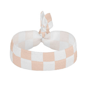 Checkered squares peach and white geometric retro elastic hair tie