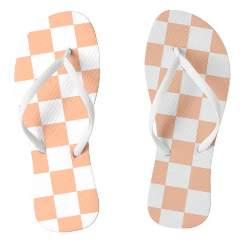 Checkered squares peach and white geometric retro flip flops