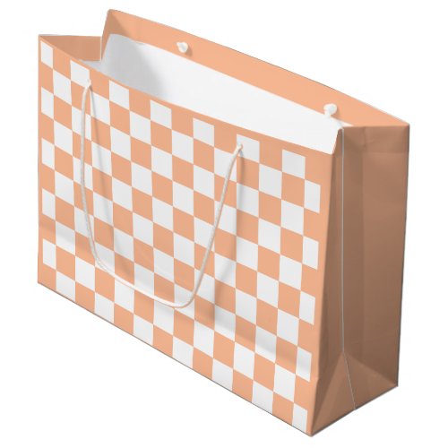 Checkered squares peach and white geometric retro large gift bag