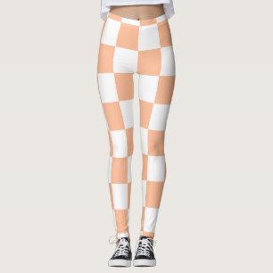 Checkered squares peach and white geometric retro leggings