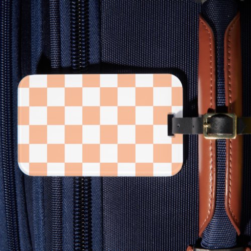 Checkered squares peach and white geometric retro luggage tag