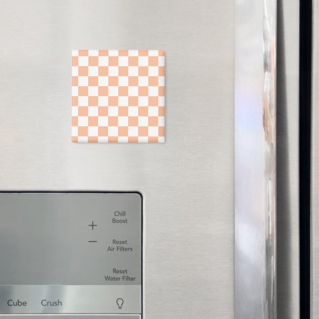 Checkered squares peach and white geometric retro magnet (In Situ (Fridge))