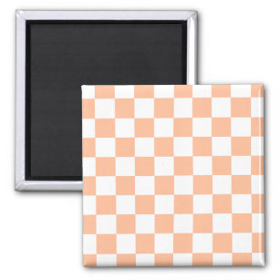 Checkered squares peach and white geometric retro magnet
