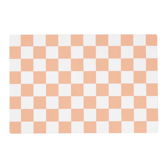 Checkered squares peach and white geometric retro placemat (Front)