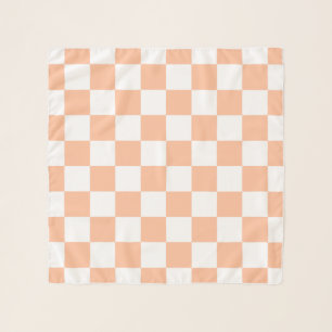 Checkered squares peach and white geometric retro scarf