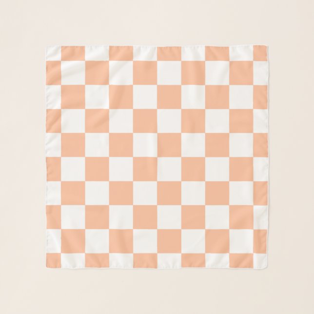 Checkered squares peach and white geometric retro scarf (Front)