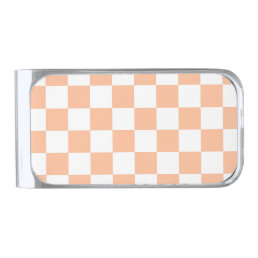 Checkered squares peach and white geometric retro silver finish money clip